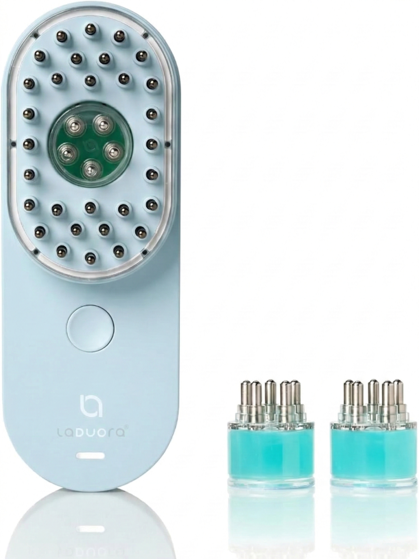 LADUORA Duo 4-in-1 Scalp & Hair Care Device and Boost Pod Set of 2 | Warming Scalp Massage Brush for Smoother, Thicker, Healthier-Looking Hair (Spa Blue)
