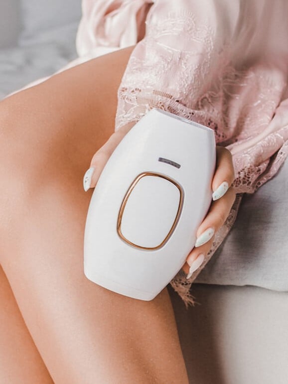At-home IPL hair removal device with cooling technology for smooth, hair-free skin