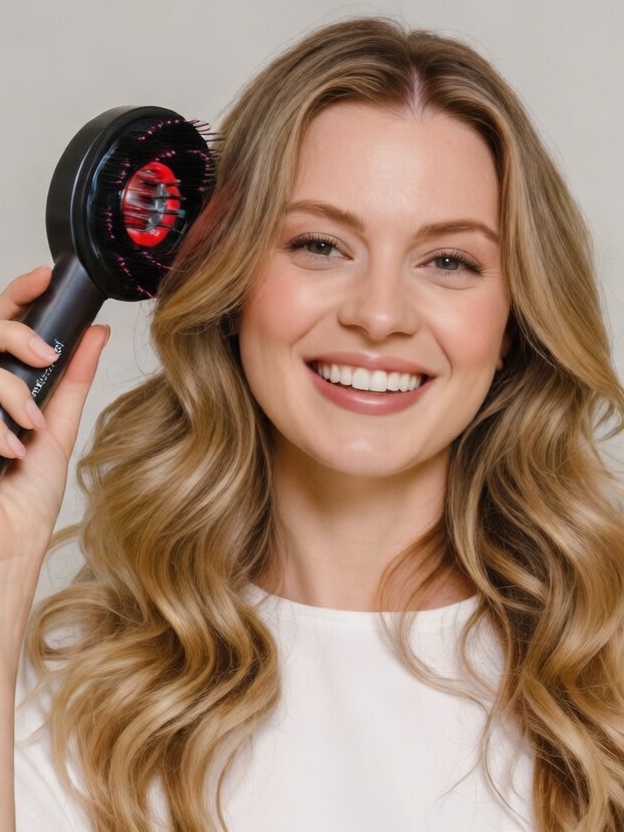 Alt: "Before and after using Glokore Electric Red Light Therapy Scalp Massager showing reduced hair thinning and new growth at hairline"